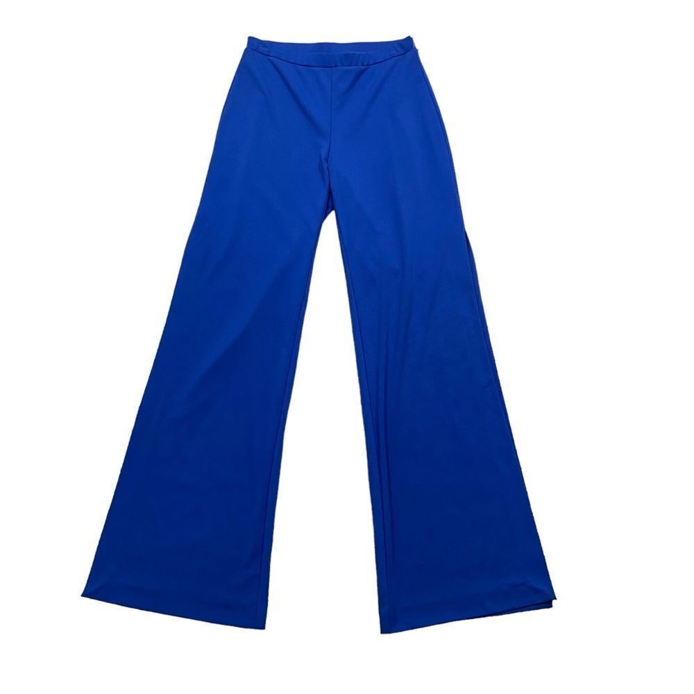 Cache Vintage Royal Blue Wide Leg Side Slit Pants Size Small